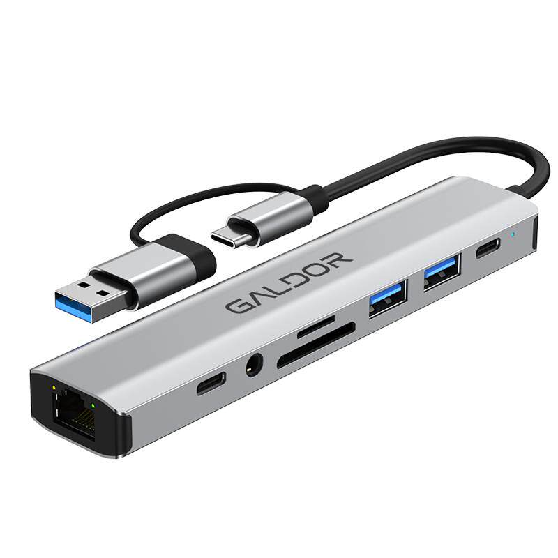 type-c双头扩展坞USB3.2有线千兆网口读卡3.5音频手机平板笔记本