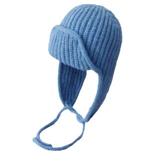 蓝色护耳毛线帽子女秋冬季东北防寒保暖围巾哈尔滨雪地针织雷锋帽