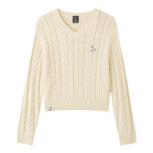 Skechers斯凯奇女士舒适毛织套头卫衣秋冬款V领针织毛衣L424W175