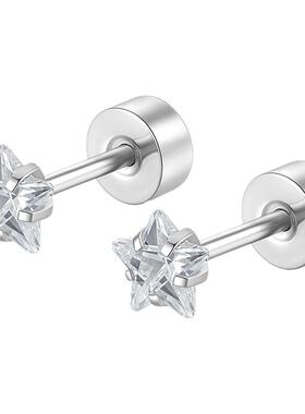 钛钢镶嵌锆石星星耳钉养耳洞耳饰