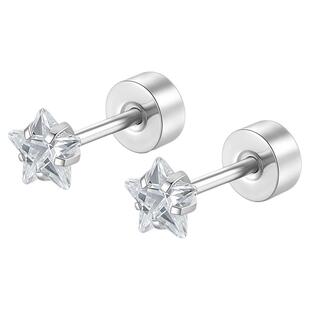 钛研社|钛钢镶嵌锆石星星耳钉养耳洞外螺纹耳骨钉防过敏穿刺耳饰