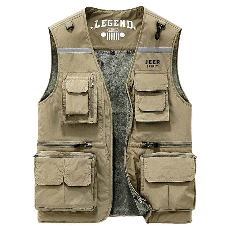 吉普JEEP工装马甲男春秋户外多口袋钓鱼背心男款冬季加绒摄影外套
