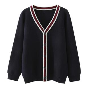 儿童开衫毛衣学院风男孩女扣子针织中学生校服班服韩版大童外套