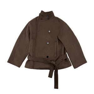 JCAESAR WOMENJCAESAR WOMEN 系带短款呢大衣 可拆卸垫肩 奥地利羊毛混纺外套