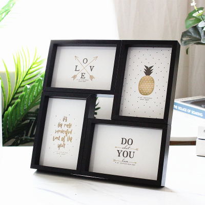 创意组合相框四宫格6寸摆台挂墙加打印照片墙4r黑白色相架高级感