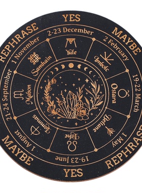 神秘木质圆盘水晶簇图案摆件