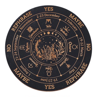 神秘木质圆盘水晶簇图案摆件暗黑风家居装饰板仪式感桌面装饰摆饰