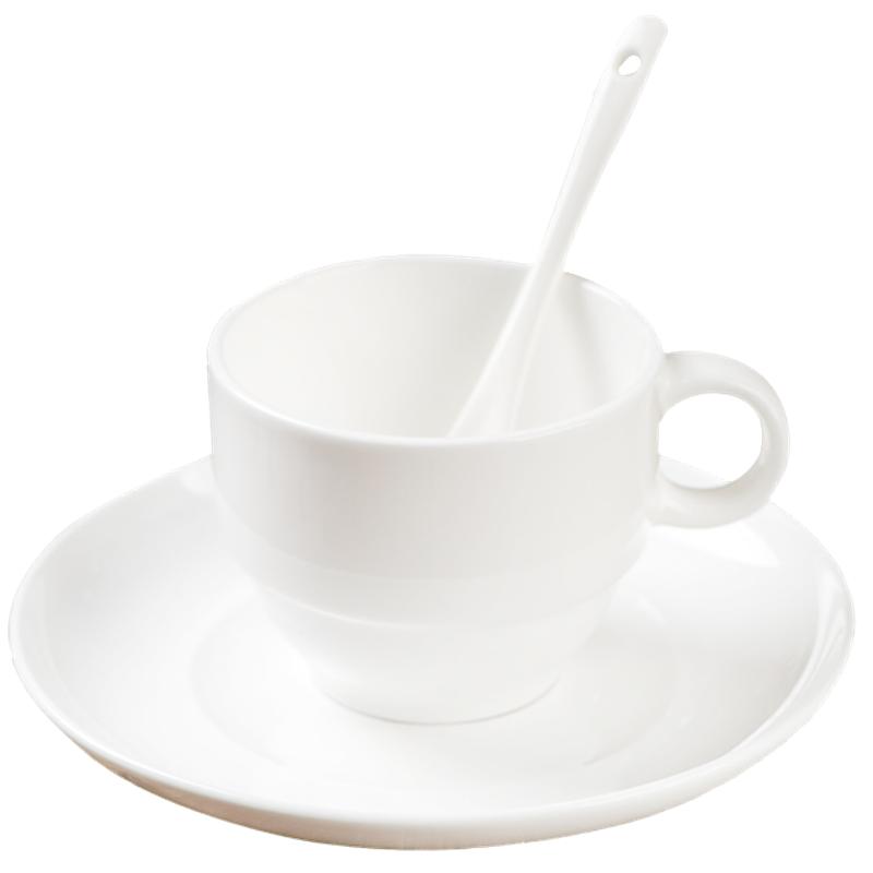 纯白骨瓷咖啡杯家用陶瓷简约美式小奢华杯子下午茶厅拿铁咖啡杯碟