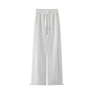 雪花灰直筒休闲裤女大码冬季加绒胖mm宽松显瘦松弛感运动阔腿卫裤