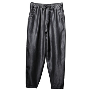 香云纱真丝裤子男宽松大码休闲裤男装桑蚕丝夏季透气冰丝九分裤