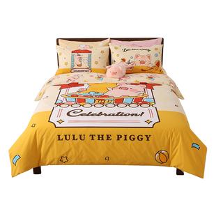 卡撒天娇四件套全棉纯棉套件lulu猪联名IP款卡通被套床单床笠宿舍