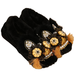 冬加绒原创非遗虎头鞋女新中式手工绣花鞋软底保暖平底民族风棉鞋