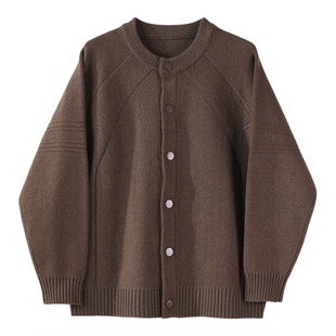 LUUD 老钱风罗纹插肩袖毛衣外套男士分割线条拼接抗起球针织开衫