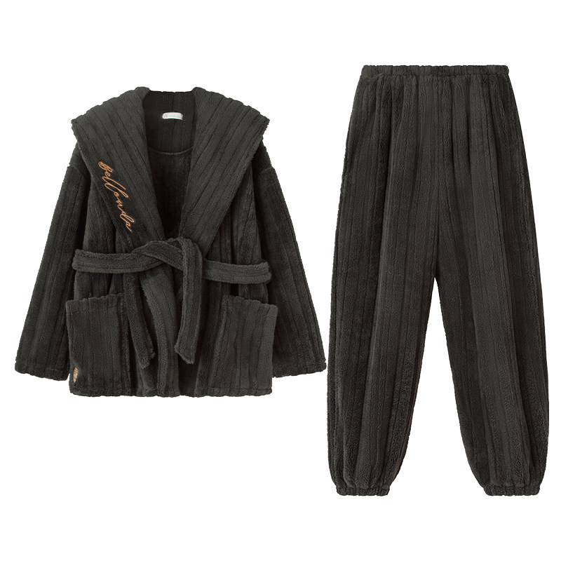 妮狄娅情侣珊瑚绒短袍家居服套装