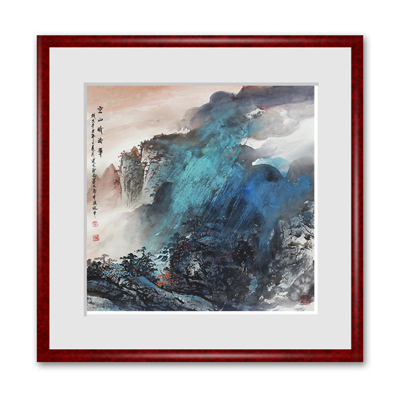 李建文手绘国画重彩山水画客厅画