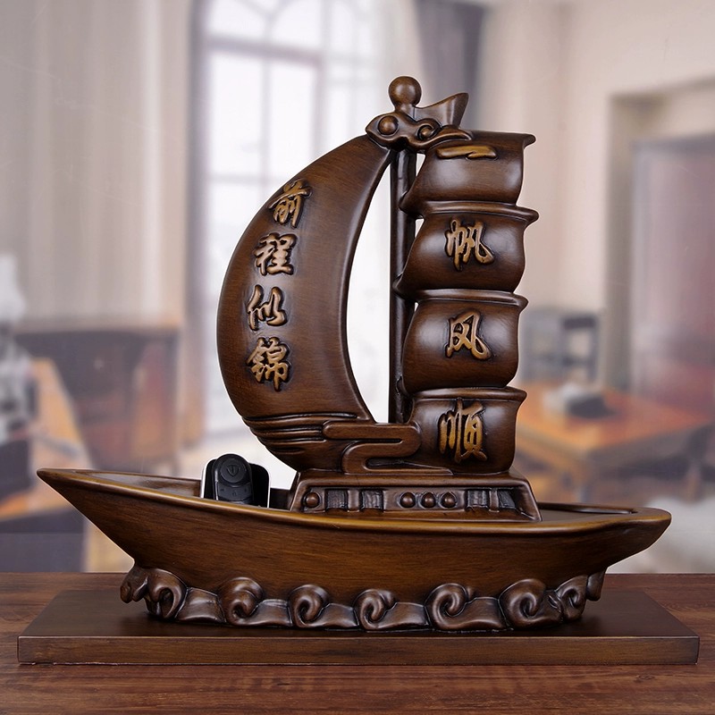 实木雕一帆风顺帆船摆件公司开业生日送礼品客厅办公室船模型装饰