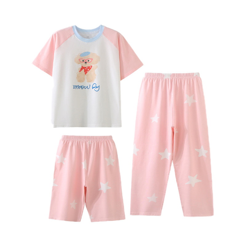猫人女童夏季薄款家居服套装
