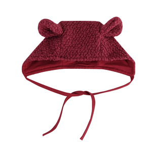 婴儿帽子可爱小熊全羊毛圈圈保暖儿童小月龄男女宝宝护耳帽秋冬季