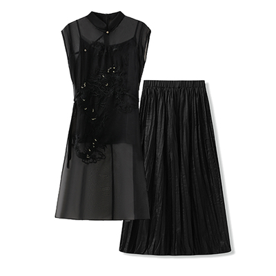 弥蝶夏季新款新中式国风刺绣套装