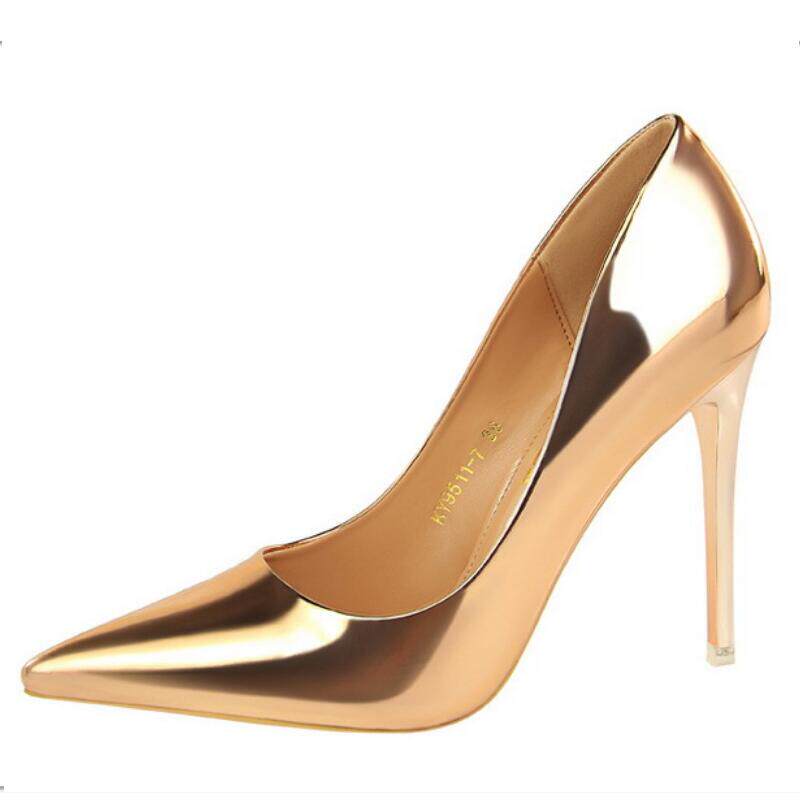 2025新款浅口单鞋尖头性感香槟色夜店鞋银色高跟鞋女细跟黑色百搭