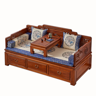 新中式实木罗汉床小户型客厅沙发老榆木抽屉罗汉床榻原木复古家具