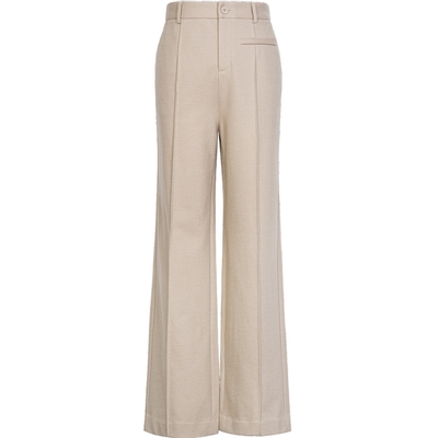 XG雪歌厚款羊毛混纺通勤休闲裤2025冬季新款卡其色宽松直筒长裤女