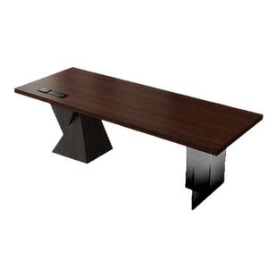 意式极简实木书桌带插座现代简约家用客厅书房电脑桌工作台长桌子