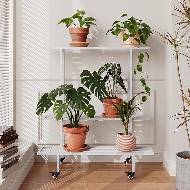 户外阳台铁艺花架落地式多层绿萝花架子室内带轮可移动家用置物架