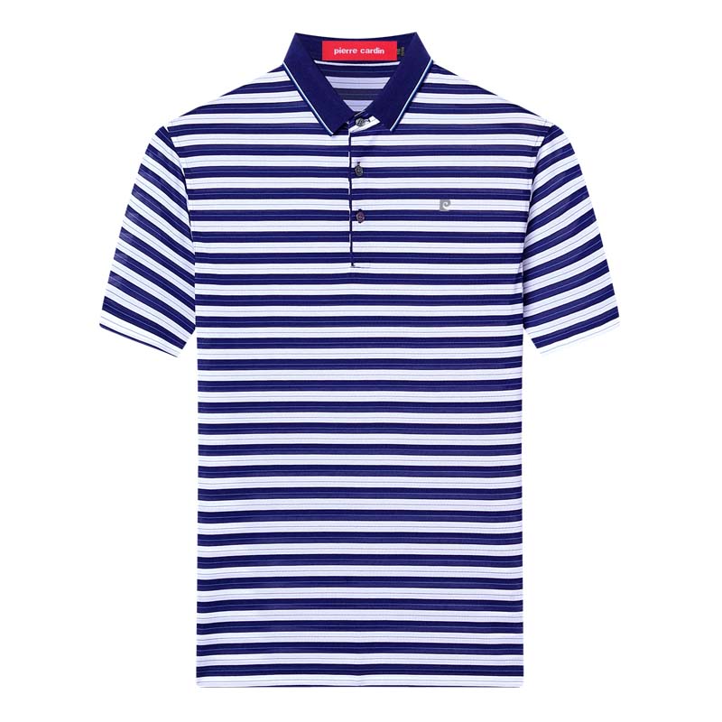 皮尔卡丹短袖t恤条纹桑蚕丝衣服