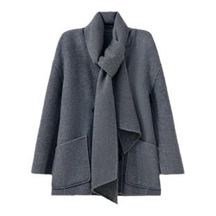 【商场同款】HPLY荷比俪冬季新款女围巾式V领双排扣宽松大衣