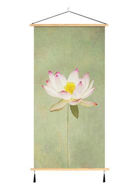 中式荷花挂画荷叶莲花装饰画国画办公室书房间背景墙免打孔挂布艺