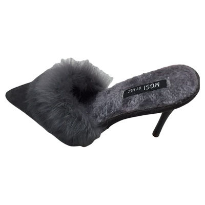 春季百搭超高跟包头性感毛毛拖鞋