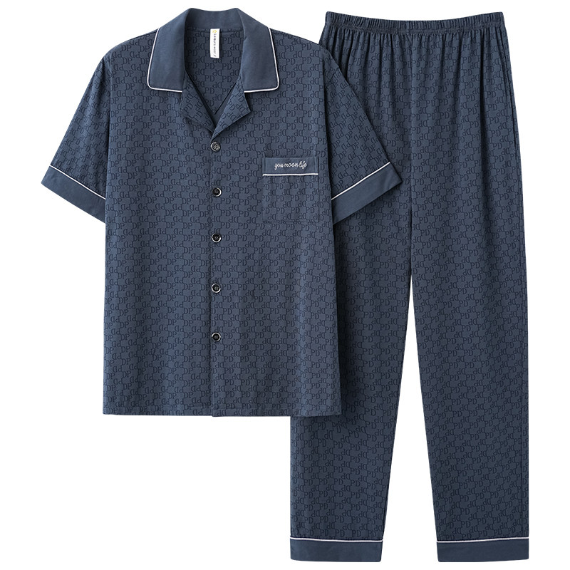 夏季短袖睡衣男士全棉家居服套装