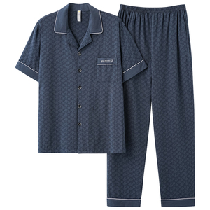 夏季短袖睡衣男士全棉家居服套装