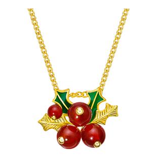 justgold镇金店冬日童话-雪果冬青黄金足金吊坠1531891Y