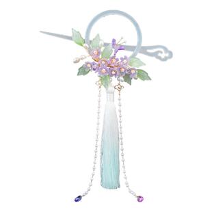 千寻 醋酸绿色系环形旗袍盘发头饰古风铃兰花后压汉服发饰流苏