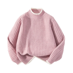 拉夏贝尔女童毛衣2026新款针织衫冬装儿童冬季毛线衣女孩粉色毛衫