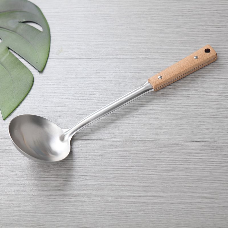 不锈钢锅铲三件套木锅铲勺子烹饪漏勺木柄厨房用品家用汤勺套装