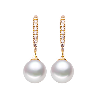 天然akoya海水珍珠耳钩天女日本珠耳坠18k金钻石耳环阿古屋玫瑰彩