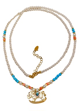 中古vintage小马吊坠珍珠项链时尚复古百搭锁骨链设计感小众饰品