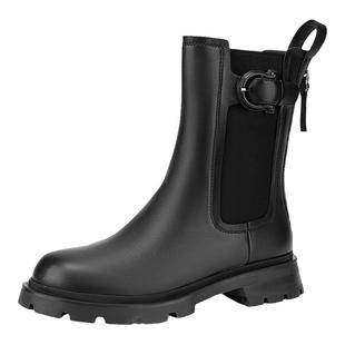 natursun娜冉冬冬季厚底英伦风切尔西靴女黑色烟筒靴瘦瘦靴春季