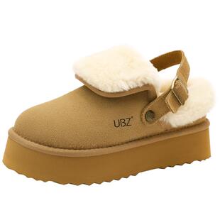 UBZ 厚底两穿雪地靴半拖女外穿2026年冬新款加绒保暖毛毛棉鞋