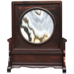 红木老挝大红酸枝大理石插屏台屏实木中式家居客厅中堂屏风摆件