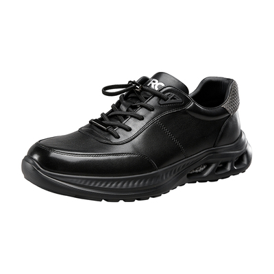 YRC黑色真皮休闲鞋男2025秋季新款松紧英伦风舒适百搭慢跑运动鞋