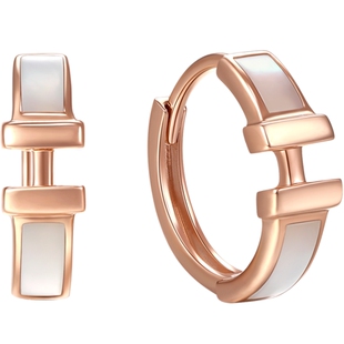 潮宏基18K金母贝耳钉耳环玫瑰彩金耳饰圆环轻奢时尚通勤礼物