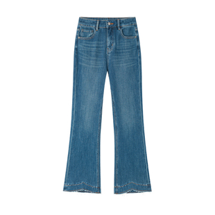 【摩登群像】CHICJOJO微喇牛仔裤女25冬新款蓝色毛边九分超模裤