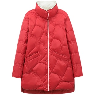 2025年新款祥云羽绒服女中长款轻薄立领宽松白鸭绒秋冬轻便外套潮