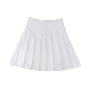 白色百褶裙带口袋夏小个子松紧高腰弹力短裙女胖mm大码显瘦半身裙