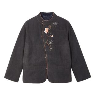 布小匠原创设计柞蚕丝香云纱绣花高领春装外套女新中式中国风上衣