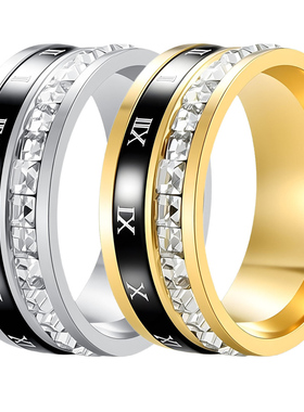 戒指可转动微镶锆石戒指环情侣戒